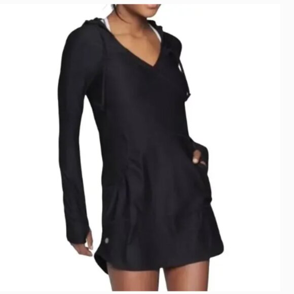 Athleta Dresses & Skirts - ATHLETA Wick It Wader Hooded Swim Cover Up Pockets UPF 50+ Black Sz M